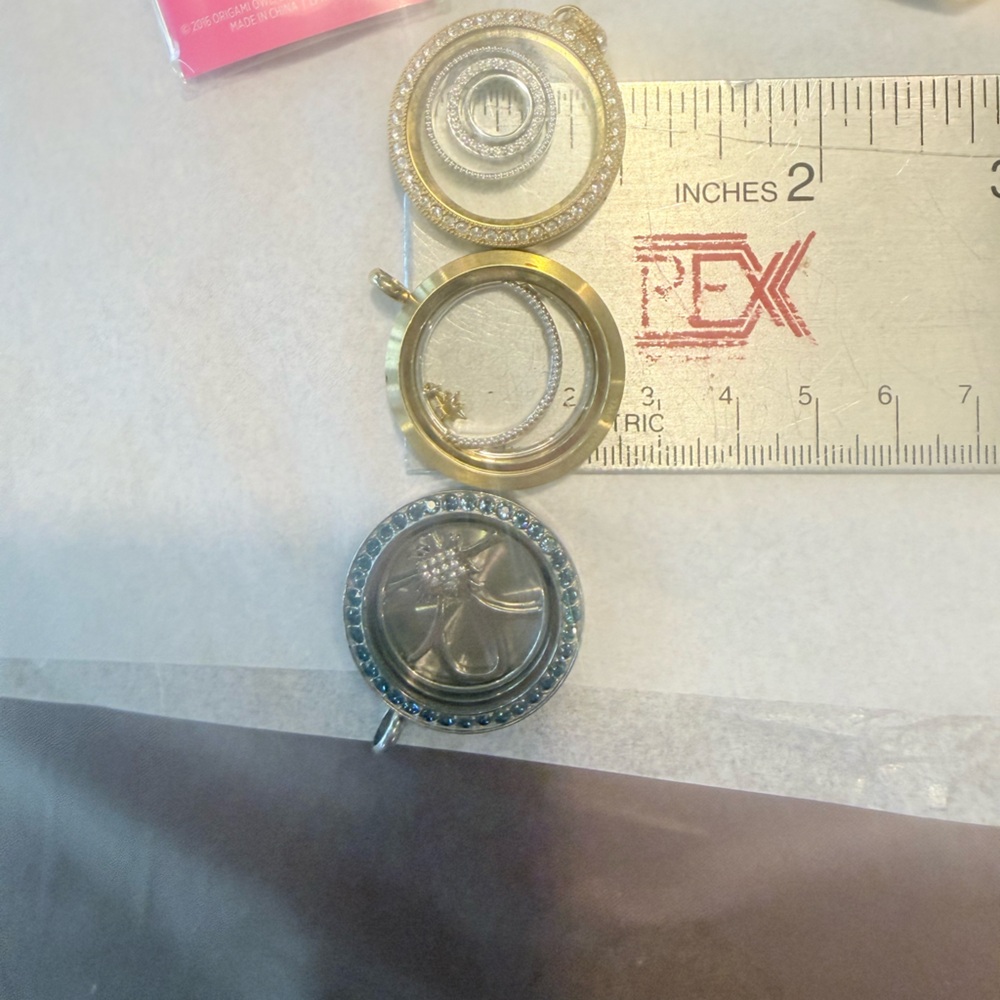 7 Origami Owl Gold and Silver Floating Locket Charms with Crystal Accents - Picture 9 of 12